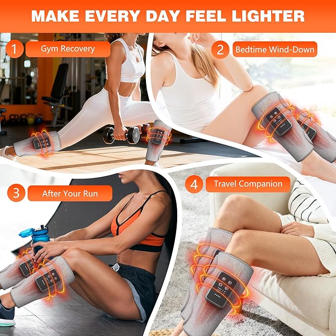 Cordless Leg Compression Massager with Heat for Daily Pain &amp Comfort Use Calf Massager with Adjustable Wraps 3 Modes &amp 3 Intensities Relaxation Gifts for Women Men Athletes &amp Seniors