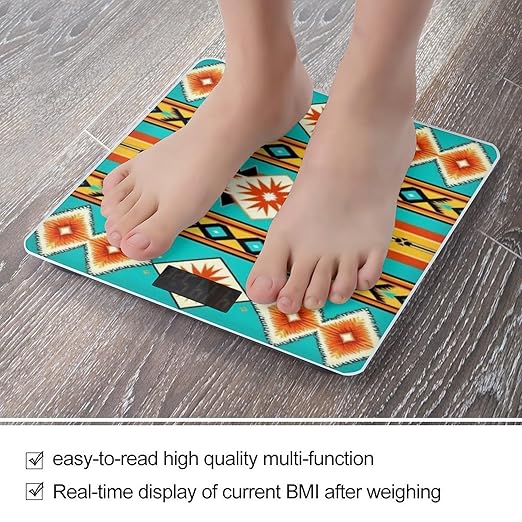 Smart Scale for Body Weight Digital Bathroom Weighing Scale Energy Saving Scale Ethnic Aztec Turquoise Geometric Indiana Western Southwest Pattern