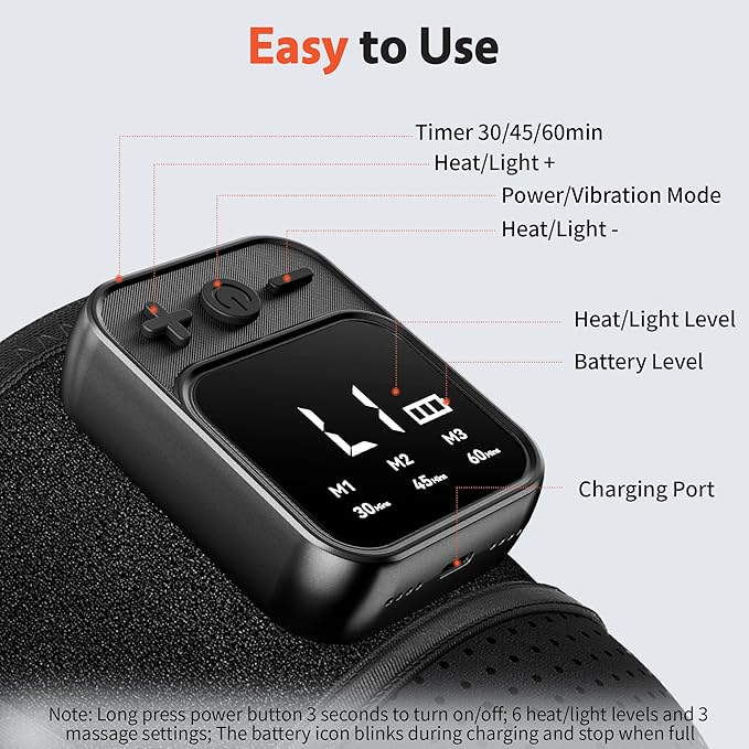 Knee Massager with Heat and Red Light Therapy for Pain Relief: Cordless Heated Knee Brace V6.0[2025 Upgraded] - Infrared Heat and Vibration Massage