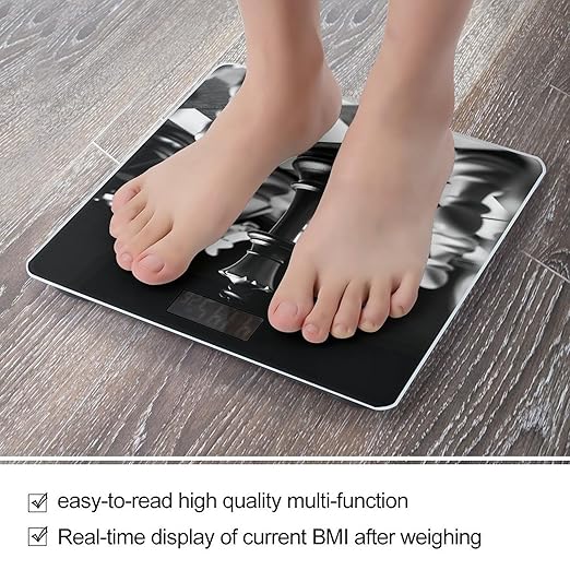 Black and White Chess Bathroom Scale Rounded Smart Scale for Body Weight Automatic Power On/Off Weight Scales Accurate Bathroom Digital Scales for Pet Home Bedroom Kitchen