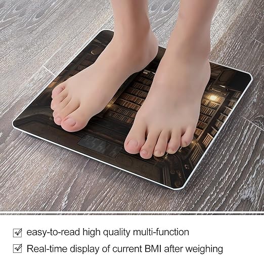Book Room Mysterious Library Scale for Body Weight Highly Accurate Digital Bathroom Scale Sturdy Tempered Glass Weighing Scales with LCD Display Fashion Body Fat Smart Scales 400lb