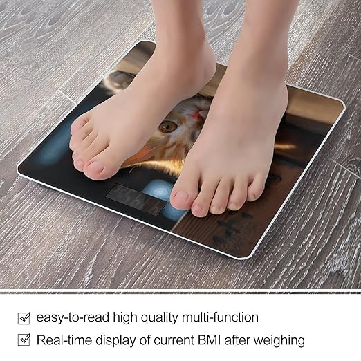 Small Orange Cat Bathroom Scale for Body Weight Bathroom Weighing Scale with Backlit LCD Display Highly Accurate Measures Weight Up to 180kg
