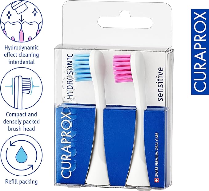 Curaprox Hydrosonic Brush Heads Rainbow Sensitive Duo – for Gentle Gum Care &amp Effective Cleaning | Blue/Pink 2-Pack | Compatible with All Curaprox Sonic Models | Swiss Made