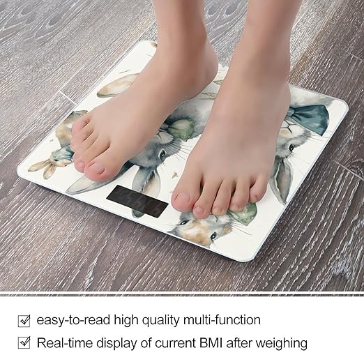Rabbit Wearing A Bow Scale for Body Weight Anti-Slip Digital Bathroom Scale Sturdy Toughened Glass Weighing Scales High Precision Safe Rounded Corners Smart Scales
