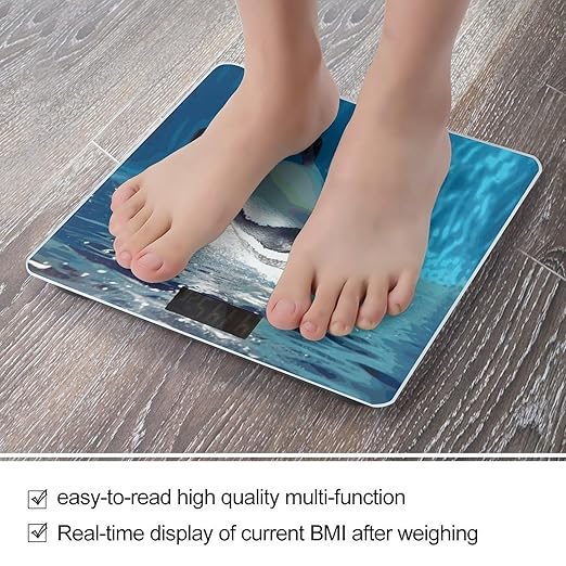Swimming Penguin Scale with LCD Easy-to-Read Anti-Slip Weight Digital Bathroom Scale Precision Weighing Scales Sturdy Tempered Glass Body Weight Scales for Daily Use