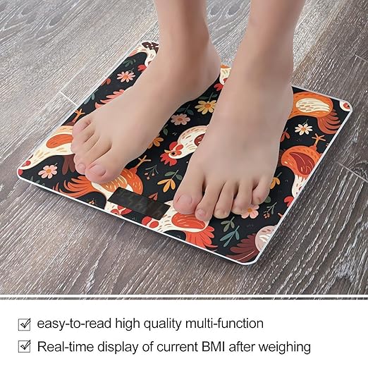 Cute Rooster Chickens Scale for Body Weight Accurate Digital Bathroom Scale Toughened Glass High Precision Scales Smart Weight Scales with Large LCD Backlight Display Weighing Machine