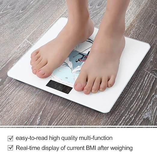 Skiing Theme Weight Scale Digital Electronic Scales Bathroom Scale Larg LCD Backlight Display High Precisio MeasurementsTempered Glass