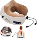 Portable Heated Neck Pillow Massager Rechargeable Electric Cushion with Vibration &amp Warm Compress for Pain Relief Comfort &amp Relaxation – Ideal Gift for Loved Ones (Brown)