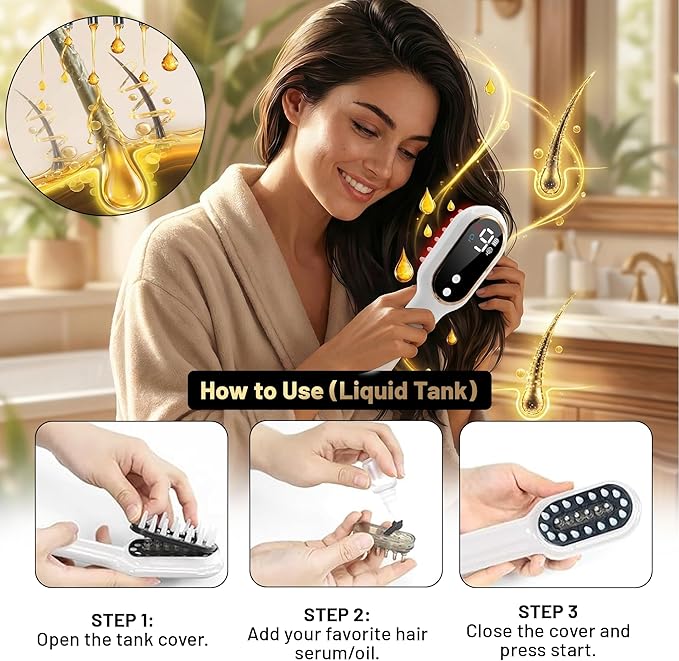 3-in-1 Electric Scalp Massager and Hair Oil Applicator - Red Light Therapy Brush for Deep Scalp Care Serum &amp Essential Oils - Premium Hair Care Gift Set