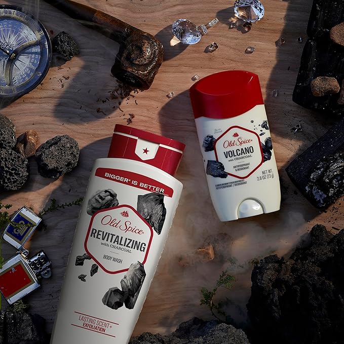 Old Spice Cleansing Body Wash for Men 24/7 Shower Fresh with Lasting Scent Exfoliate &amp Moisture Gentle on Skin Vitamin B3 Volcano with Dark Cedar + Amber Scent 18 oz (Pack of 4)