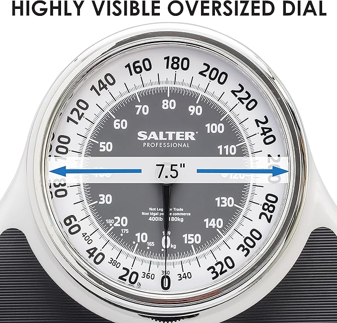 Salter Pro-Helix Professional Oversized Bathroom Scale with Black Vinyl Anti-Slip Bath Mat 400 LB Capacity Analog Scale 18.25 x 13.0 Black/White