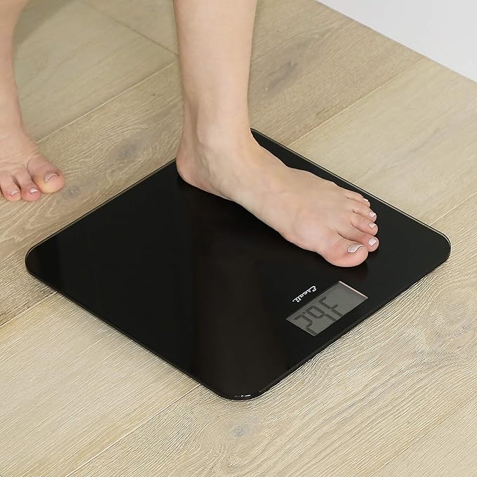 Escali Digital Glass Bath Scale for Body Weight Bathroom Body Scale High Capacity of 400 lb Battery Included Slim Black