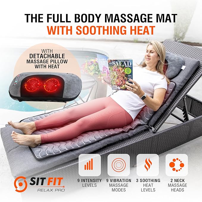 Full Body Massage Mat Vibrating Mattress Pad Bed Massager Mat Massage Mats for Full Body with Detachable Pillow with Heat Alleviates Muscle Pain Improves Circulation and Stress Relief by SITFIT