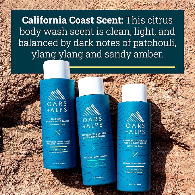 Oars + Alps Body Wash for Men Mens Body Wash &amp Face Cleanser with Vitamin E &amp Antioxidants Moisturizing Paraben &amp Sulfate Free Cleanser California Coast 3pk