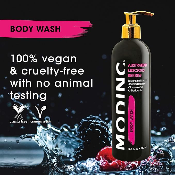 Modinc Luxury Body Wash Australian Luscious Berries Formula Hydration Blend Vegan Cruelty Free Pump 11.5 Ounces