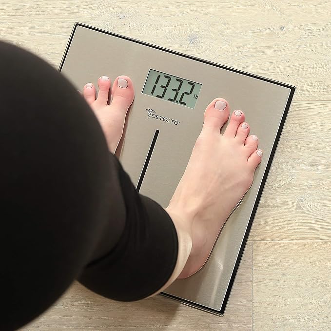Detecto D133 Deluxe Modern Stainless Steel Body Weight Bathroom Scale Digital LCD Display 400lb Capacity