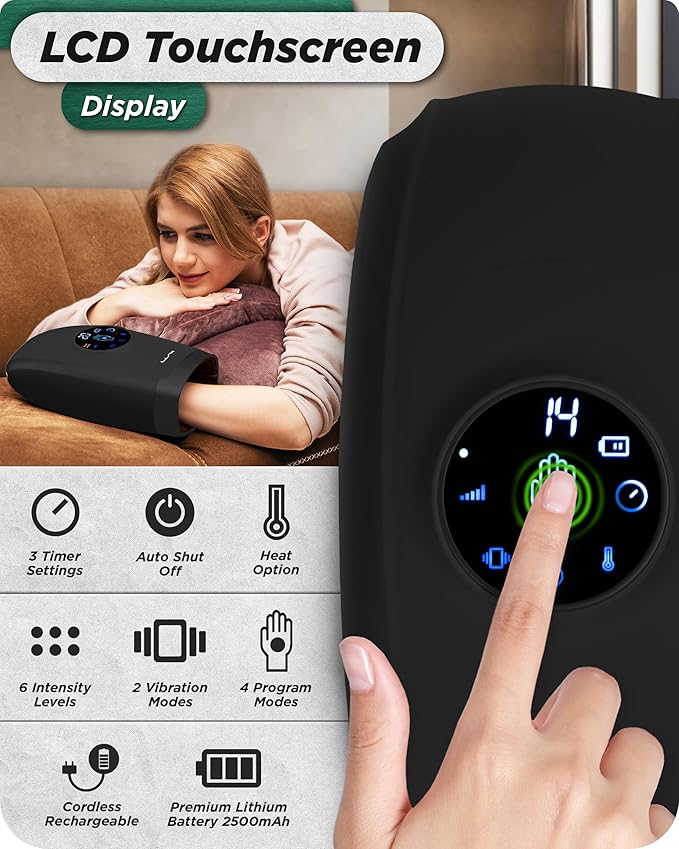 Lunix LX7 FSA Carpal Tunnel &amp Wrist Pain Relief Device Heated Air Compression Hand Massager for Arthritis Mothers Day Gifts for Women &amp Mom Touchscreen Charcoal Black