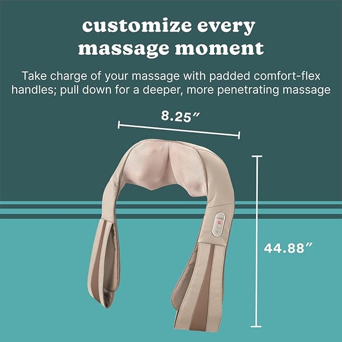 HoMedics Shiatsu Deluxe Neck &amp Shoulder Massager with Heat 3 Speeds Changes Direction Muscle Kneading for Back &amp Legs Portable Convenient Straps Thera-P Beige