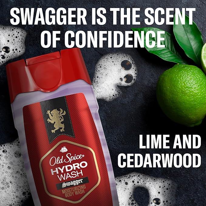 Old Spice Moisturizing Body Wash for Men Hydro Wash 2-in-1 Long Lasting Scent &amp Deep Hydration 24/7 Shower Fresh Smoother Swagger Scent 16 oz (Pack of 4)