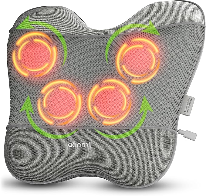 Electric Shiatsu Neck and Back Massager for Pain Relief - Deep Tissue 4D Kneading Massage Pillow for Chairs - Cordless Shoulder &amp Neck Massager w/Heat Function to Relax Muscles - Ideal Gift