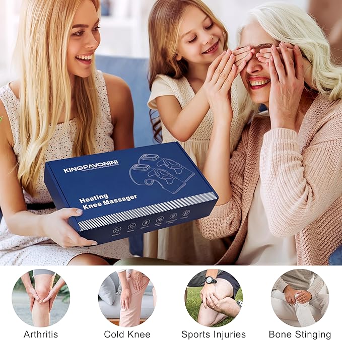 KingPavonini Cordless Knee Massager for Pain Relief Newly 4 Motors Vibration 5 Heat Levels 6 Massage Modes Knee Heating Pad for Knee Pain Heated Knee Massager Brace for Mom Dad (Blue 2.0)