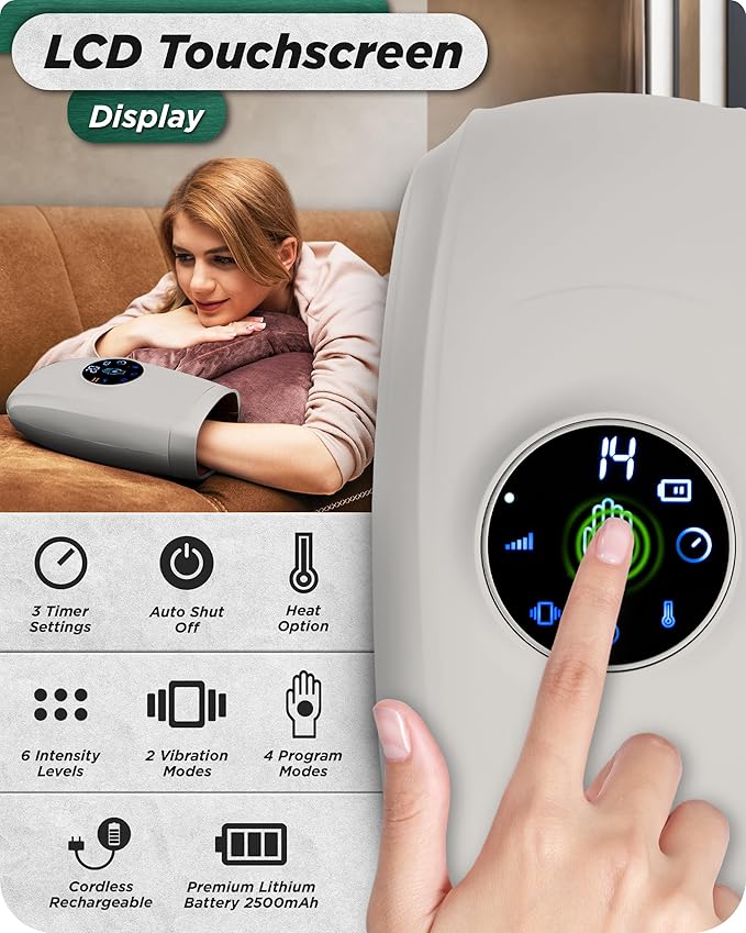 Lunix LX7 FSA Carpal Tunnel &amp Wrist Pain Relief Device Heated Air Compression Hand Massager for Arthritis Mothers Day Gifts for Women &amp Mom Touchscreen Cloud Gray