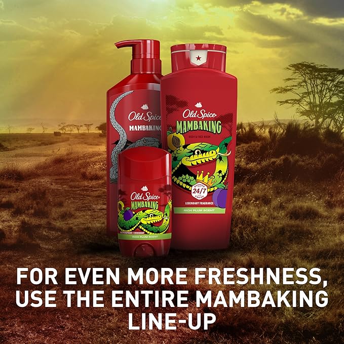 Old Spice Cleansing Body Wash for Men 3X Defense 24/7 Shower Fresh with Lasting Scent 2-in-1 Body &amp Face Wash MambaKing with Rich Plum Scent 24 oz (Pack of 4)