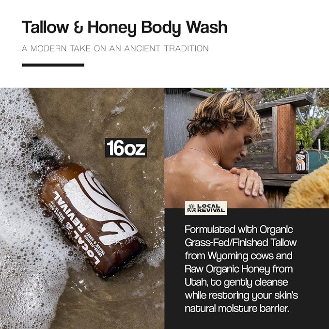 Tallow and Honey Body Wash - High Sierra - Beef Tallow with Honey Olive Oil Shea Butter and Jojoba Oil - Moisturizing Body Wash for Men and Women 16oz