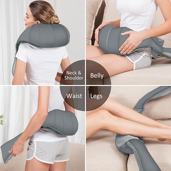 Snailax Cordless Neck Massager Shiatsu Back Shoulder Massager with Heat Portable Rechargeable Massagers for Neck and Back Pain Relief Electric Massager Pillow Gift for WomenMen(Grey)