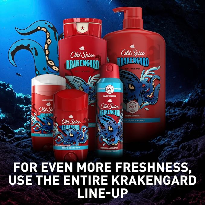 Old Spice Cleansing Body Wash for Men 3X Defense 24/7 Shower Fresh with Lasting Scent 2-in-1 Body &amp Face Wash Krakengard with Deep Ocean Scent 24 oz (Pack of 4)