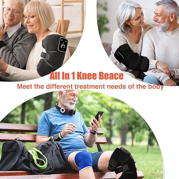 Red Light Therapy Vibration Knee Massager Vibration &amp Heat - 5 Massage Zones 660nm &amp 850nm Wavelengths Rechargeable Heating Pad Knee Wrap Gift for Men and Women