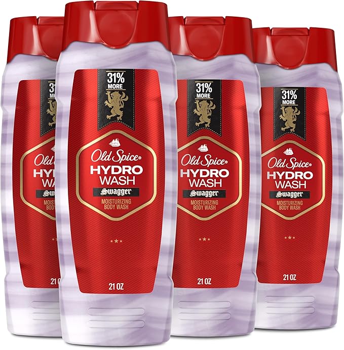 Old Spice Moisturizing Body Wash for Men Hydro Wash 2-in-1 Long Lasting Scent &amp Deep Hydration 24/7 Shower Fresh Swagger Scent 21 oz (Pack of 4)