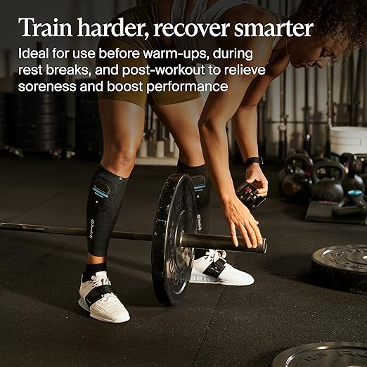 Therabody RecoveryPulse Calf - Compression &amp Vibration Sleeve for On The Go Relief Reduce Soreness in Lower Legs Increase Flexibility Circulation &amp Accelerate Recovery (Small)