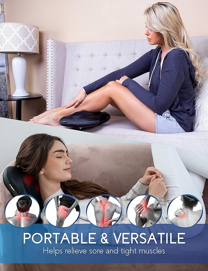 Zyllion ZMA-13RB Rechargeable Shiatsu Pillow Massager (Black) and ZMA-27 Rechargeable Handheld Massager Bundle (White)