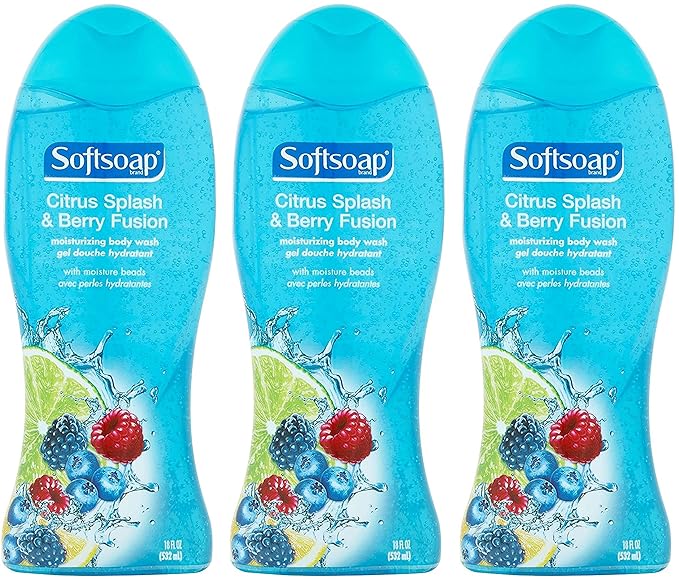 Softsoap Moisturizing Body Wash - Citrus Splash &amp Berry Fusion - Net Wt. 18 FL OZ (532 mL) Per Bottle - Pack of 3 Bottles