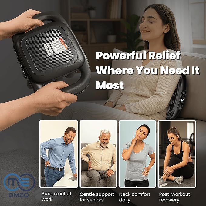 OMEO 16-Head Deep Tissue Massage Gun – Professional Percussion Massager with 30 Intensities &amp Quiet Motor | Portable Muscle Massager for Pain Relief Neck Back Shoulders &amp Legs (Black)