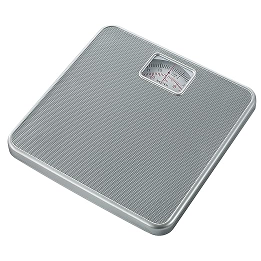 Salter 433 SVDR Mechanical Bathroom Scale – Body Weight Scale with 120 KG Capacity Large Platform with Non-Slip Mat Easy to Read Rotating Dial No Batteries Required Weigh in kg/st/lbs Silver
