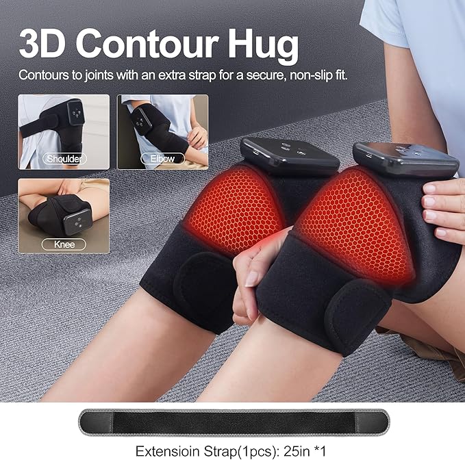 Knee Massager with Heat Vibration for Pain ReliefElectric Heated Knee Bracewith 6 Heat Levels and 9 Massage ModeGift for Both Men and Women（Black Pair）
