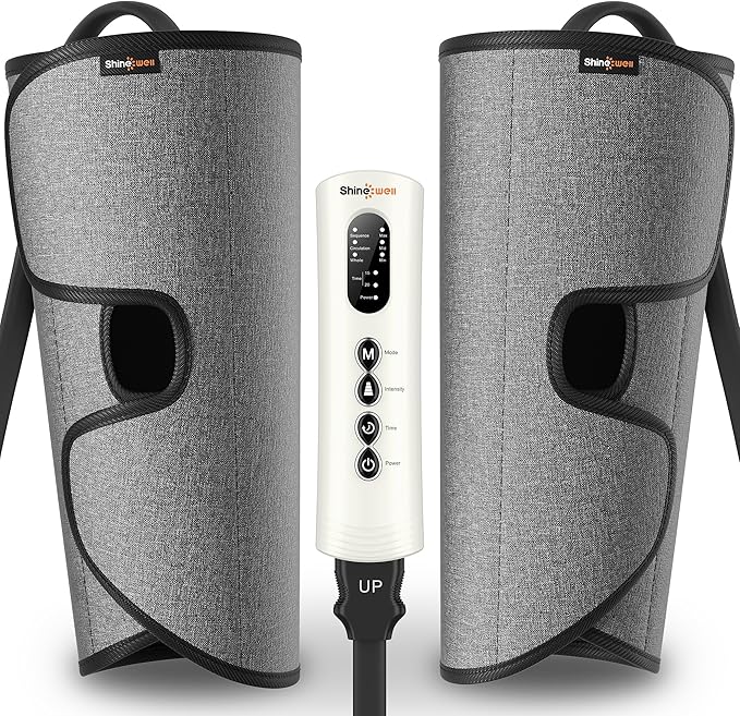 SHINE WELL Leg Compression Massager for Circulation and Pain Relief Fsa Air Compression Calf Massager with 3 Modes 3 Intensities 2 Timing for Restless Legs Syndrome Relief Wellness Gift for Mom Dad