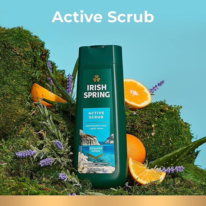Irish Spring Mens Body Wash Active Scrub Exfoliating Body Wash for Men 20 Fl oz (Pack of 4)