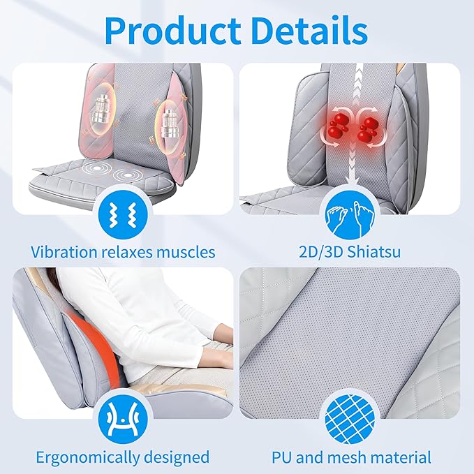 Shiatsu Neck and Back Massager with Heat4D Kneading Back Massager for Pain Relief Deep TissueBack Massager for ChairMassage Chair Pad for Full BackGifts for Women Men Parents