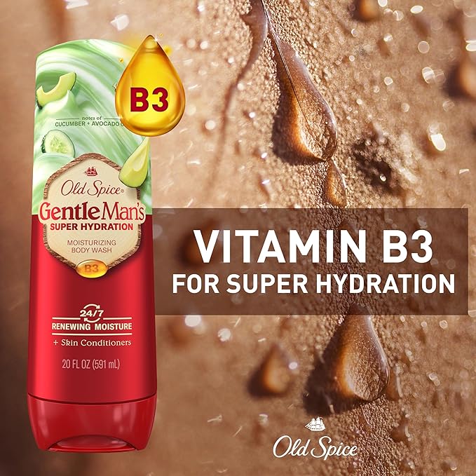 Old Spice Super Hydration Body Wash GentleMan’s Blend Cucumber + Avocado Oil for Deep Cleaning and 24/7 Renewing Moisture // Comfort dry skin even after rinsing 20 oz (Pack of 4)
