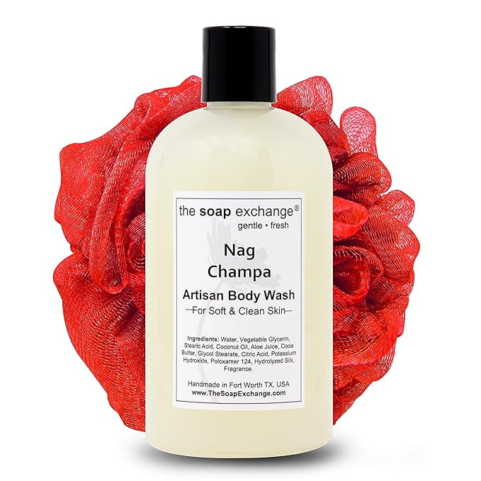 The Soap Exchange Body Wash - Nag Champa Scent - Hand Crafted 12 fl oz / 354 ml Natural Artisan Liquid Soap for Hand Face &amp Body Shower Gel Cleanse Moisturize &amp Protect. Made in the USA.