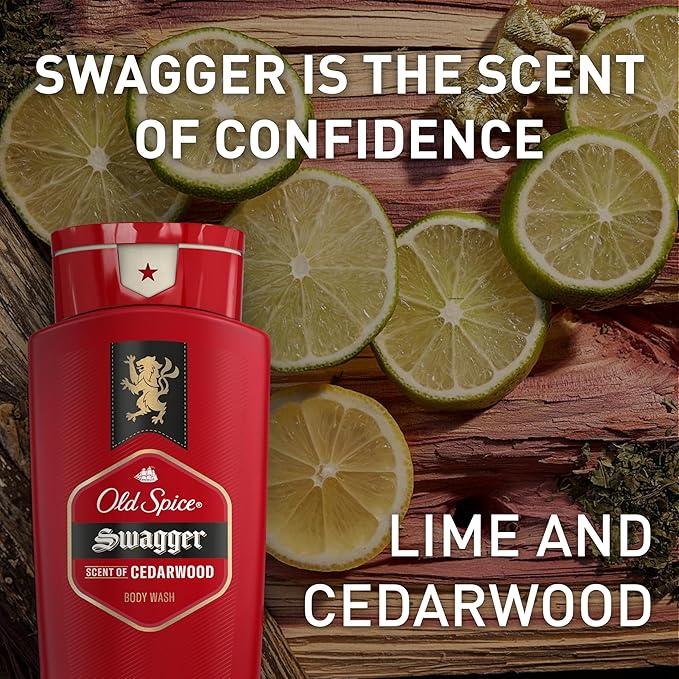 Old Spice Refreshing Body Wash for Men 3X Defense 24/7 Shower Fresh with Long Lasting Scent Red Collection Swagger with Cedarwood Scent 16 oz (Pack of 4)