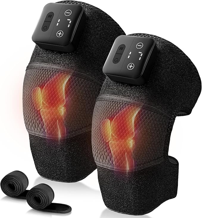 Nekteck Knee Massager with Heat - Cordless Heated Knee Brace with Vibration for Pain Relief Rechargeable Knee Heating Pad with 5 Heat Levels and 3 Massage Mode (2 Packs)
