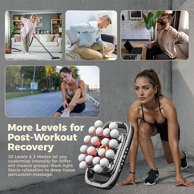 20-Head Massage Gun SetDeep Tissue Massage for Muscle Pain ReliefHigh-Power Electric Massager Gun with 3 Modes30 LevelsQuiet Handheld Body Massage Tool for BackLegsWaistArmsRecovery