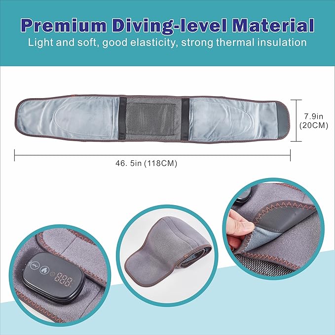 Lower Back Massager Waist Belt - Red Light Therapy 3 Heating &amp Vibration Levels Touchscreen Control Adjustable Size Multi-Use Heating Pad for Back/Stomach/Neck Pain Relief Heated Back Brace