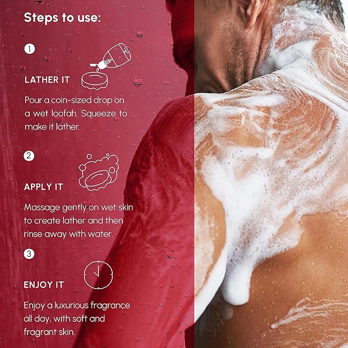 July Reds Affair Body Wash 300ml British Rose Vitamin E with Moisturizer Long Lasting Fragrance Exfoliating Shower Gel Nourishing Body Wash for Women &amp Men
