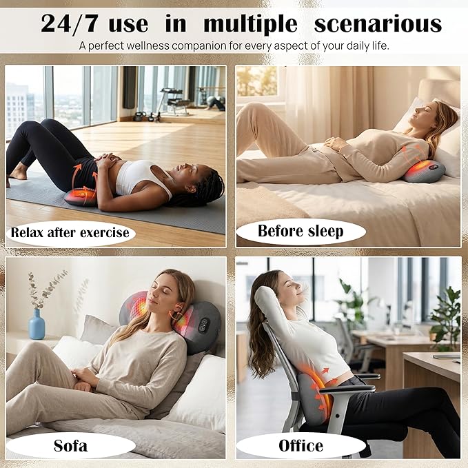 3 in 1 Lumbar Massage Pillow with Heat Deep Kneading Back Massager for Pain Relief Ergonomic Lumbar Support Cushion