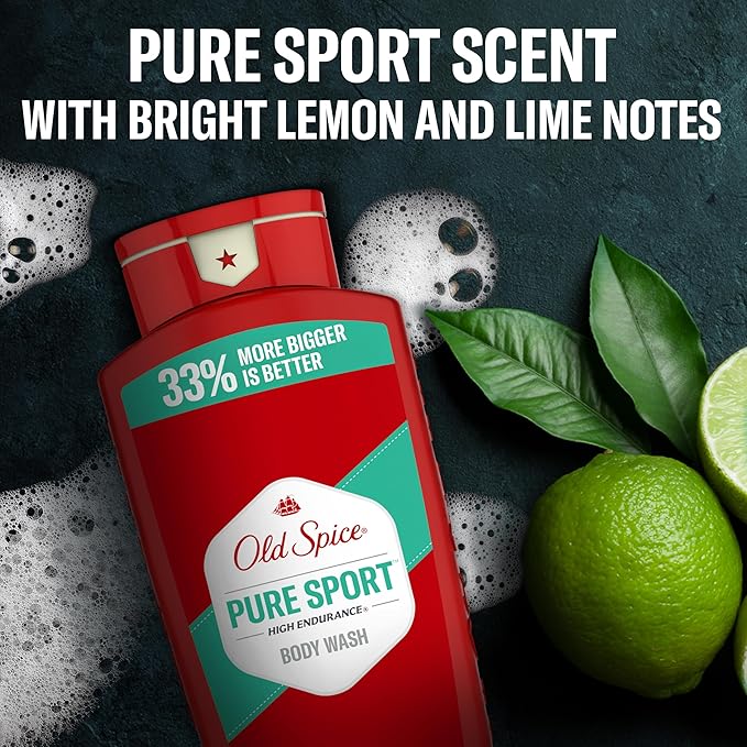 Old Spice Refreshing Body Wash for Men High Endurance 3X Defense 24/7 Shower Fresh with Long Lasting Scent Pure Sport Scent 24 oz (Pack of 4)